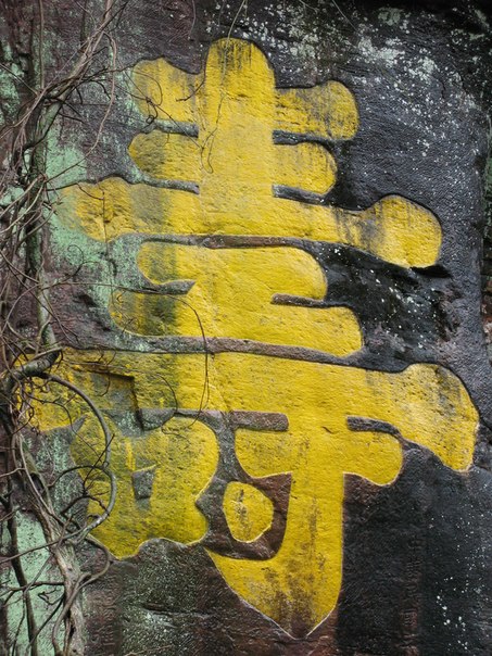 Китайський ієрогліф довголіття, вигравіруваний на скелі